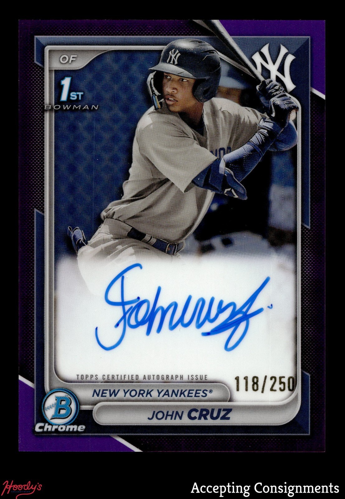 2024 Bowman Chrome Prospect Purple Refractor John Cruz 1ST ROOKIE AUTO 118/250