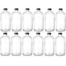 Clear Glass Bottles 32oz - Set of 12 with Airtight Caps