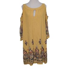 Cato Embroidered Dress Womens Size Large Yellow Open Shoulder Boho Keyhole