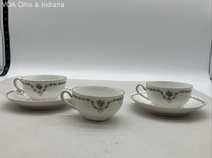Paul Muller Selb P|S Bavaria Porcelain Teacup Saucer Set 5pc Purple Floral Gold
