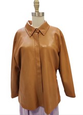 Elie Tahari Brown Faux Leather Short Jacket Hidden Buttons XL NWT