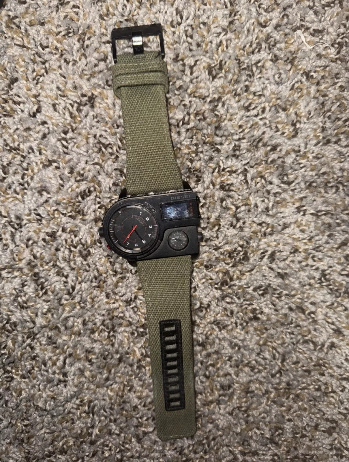 RARE Diesel Triple Time Military watch men DZ7206 Olive Band | eBay