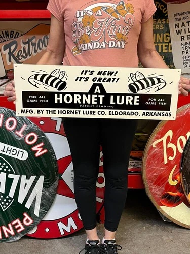 Vintage Style Metal Sign Hornet Fishing Lures NOT Porcelain 25x8 Made USA