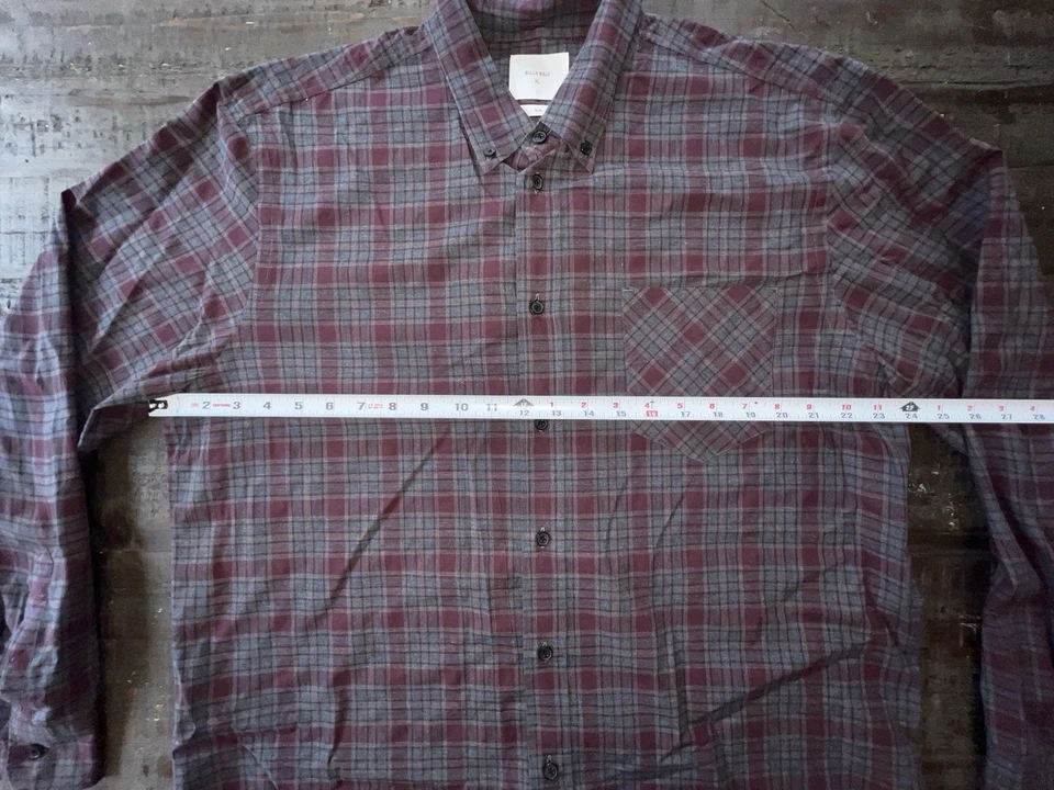 Camisa para hombre Billy Reid XL delgada gris borgoña a cuadros manga larga con botones Foto 4 de 4