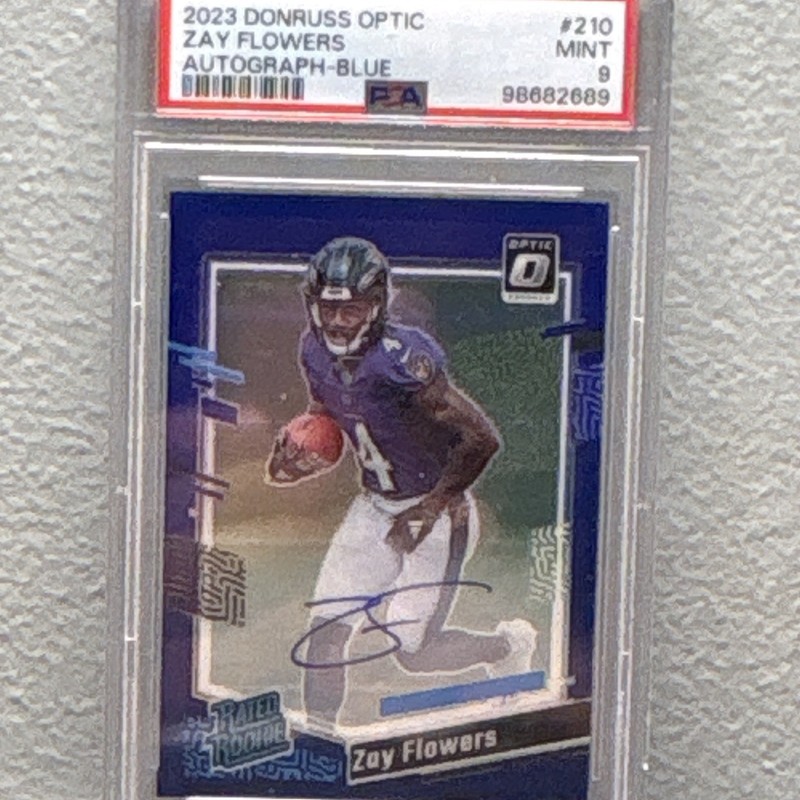 Panini Donruss Optic Rated Rookie RPS Zay Flowers Auto Blue Prizm PSA 9 /99