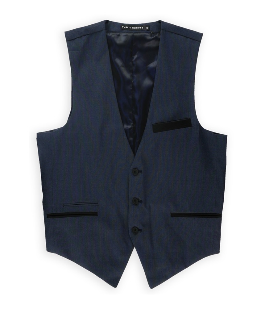 Public Notices Mens Micro Dot Three Button Vest, Blue, Small (Regular)