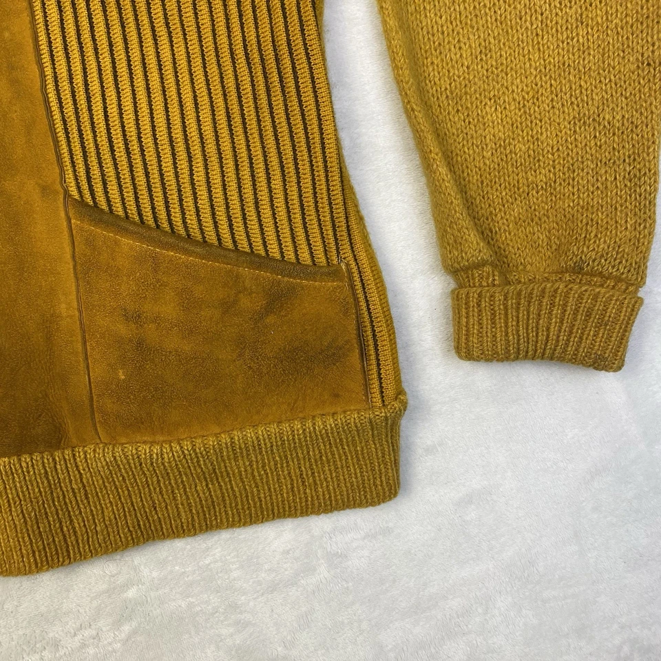 Cárdigan grande vintage años 60 WPL 7122 Goldenrod lana y gamuza a rayas frente abuelo Foto 4 de 4