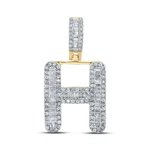 0.46ctw Baguette Diamond Initial Letter H Charm Pendant 10k Yellow Gold