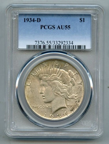 1934 D Peace Silver Dollar PCGS AU 55
