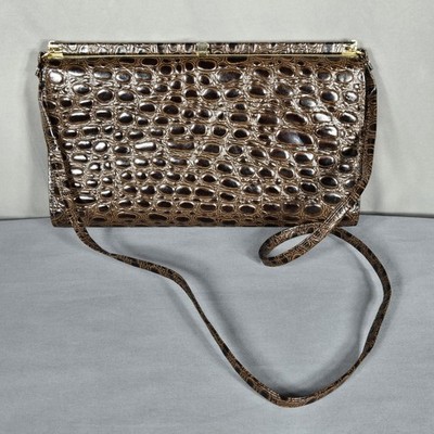 Vintage Gold Medal Pointer Brown Textured Shoulder Bag Clasp Lock Purse