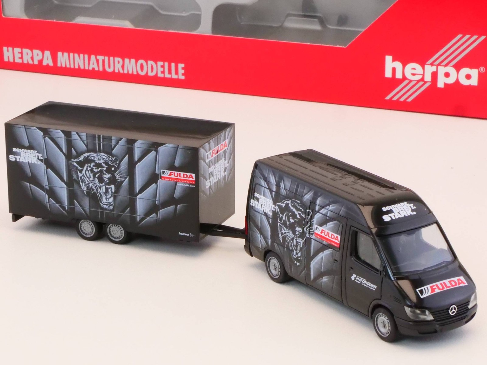 Herpa 046862 MB Sprinter Box Trailer Fulda Mint! OVP 1705-21-73