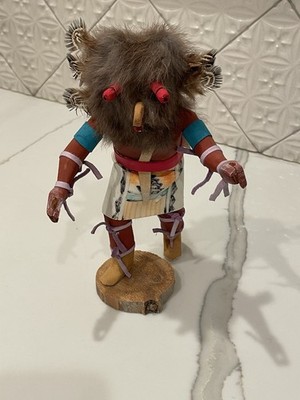 Vintage Navajo Eule Kachina Puppe signiert von Künstlerin Mary E. Largo 1970er-1990er 10 Zoll