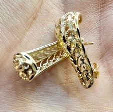 Vintage 14K Solid Yellow Gold Filigree Earrings Pierced Drop Curved Design 3.27g