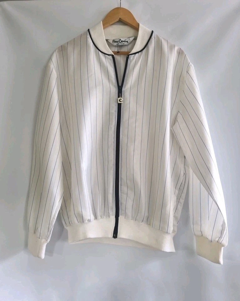Chaqueta Pierre Cardin Vintage Años 80 Blanco Azul Amarillo Rayas Ligera L Para Hombre Foto 2 de 4