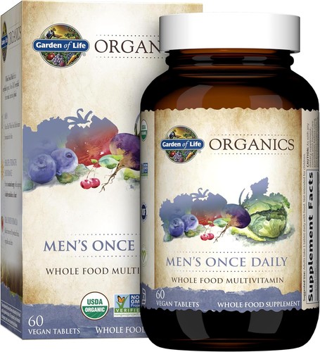 Garden of Life Organics Men's Multivitamin Once Daily 60 Vegan Tablets - Picture 1 of 9