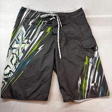 Fox Racing Mens Board Shorts Grey Green Graphic Swim Trunks Size 33 Style