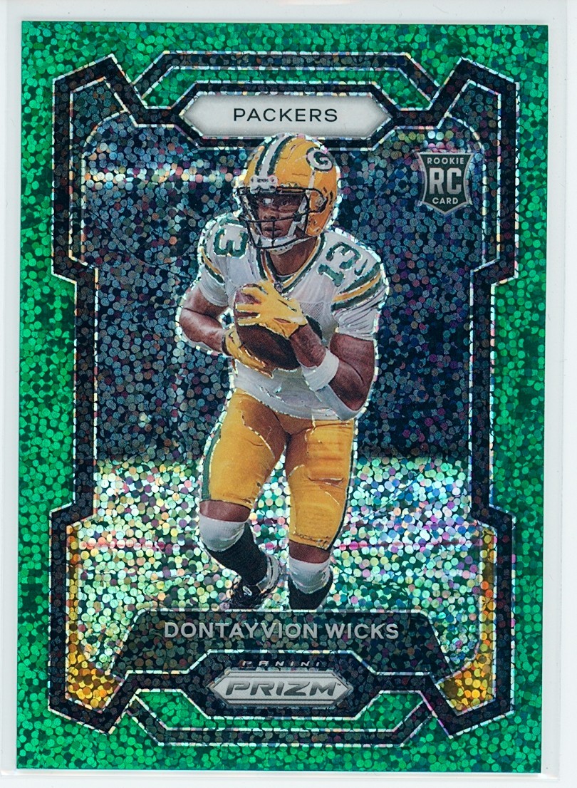 2023 Panini Prizm Dontayvion Wicks Green Sparkle Prizm #8/8 Rookie RC #333