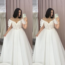 Elegant Wedding Dresses Off The Shoulder Lace A Line Sweep Train Bridal Gowns