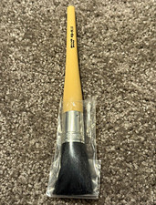 Flat Makeup Brush, Wooden Handle, Synthetic Fiber Bristles, Beige/Silver/Black