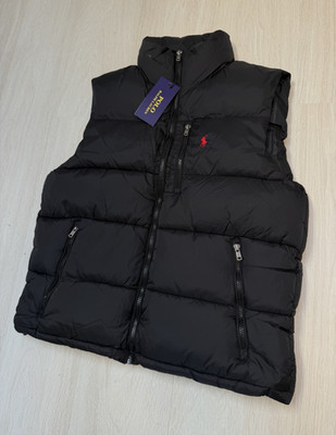 Polo Ralph Lauren Daunenweste Herren M Schwarz Nylon Stehkragen Reißverschluss