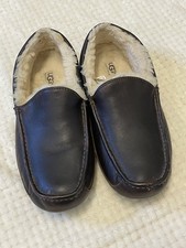 Ugg Mens Leather Ascot Loafer Slippers Dark Brown Size 10 Cozy