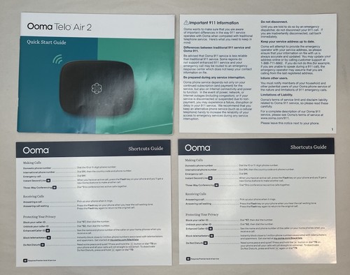 OOma Telo Air 2 VOIP Home Phone Service Base Black W/ Cables Open Box - Afbeelding 7 van 10
