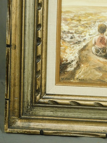 VINTAGE Marlene Dvorak Kaar Oil Painting Small Boy VAST Sea Carved 1960s Frame - Picture 7 of 10