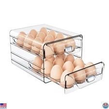 HIYOHIYO 24 Grids Clear High Capacity Egg Organizer for Refrigerator with Time