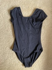 Bloch Black Short Sleeve Dance Leotard Women Size 14 Solid Pattern