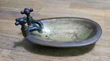 Vtg Solid Brass Footed Bath Tub Soap/Trinket Dish 7 Long