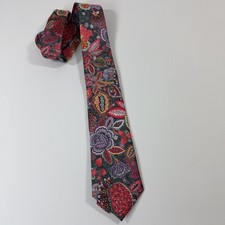 Green Pink Floral Motif Silk-Like Tie