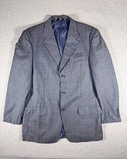 Montefino Gray Plaid Merino Wool Suit Jacket 42L Big & Tall Single-Breasted