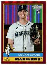 2025 Topps Heritage High Number #556 Logan Evans Red Chrome Rookie 5/5 Mariners