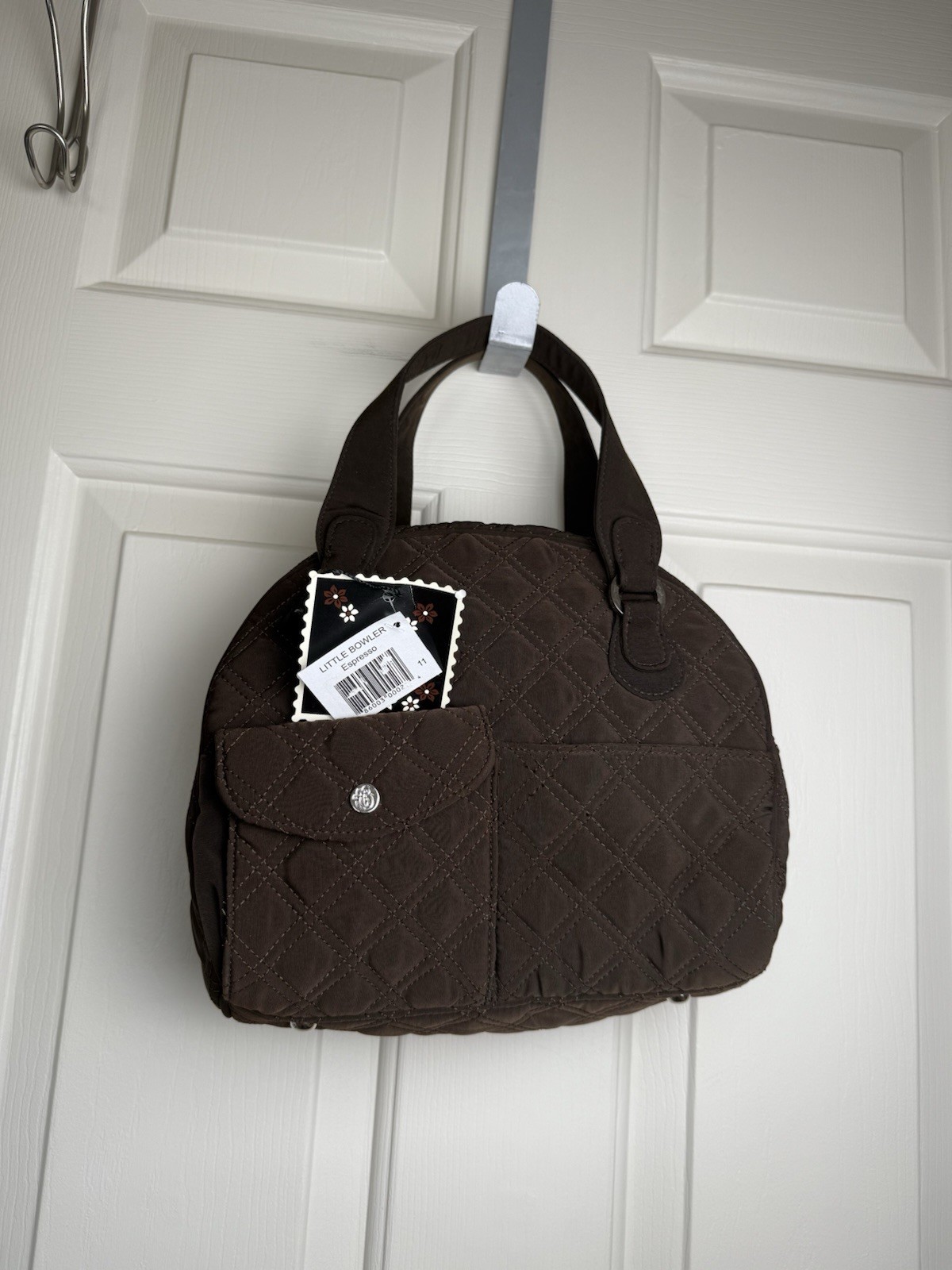 Vera Bradley Espresso Little Bowler Handbag NWT 10x9x3 Rare Brown Quilted Purse