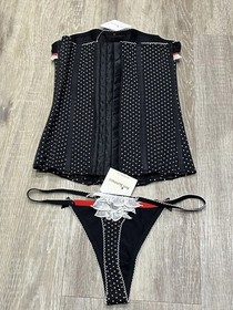 Ann Summers Wonderland Black Spot Basque Corset & Thong Size 8 - Retro Vintage