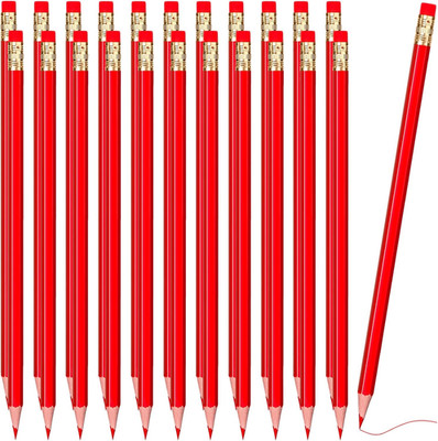 24 Pieces Red Pencils with Eraser Pre Sharpened Wooden Erasable Checking HB Penc