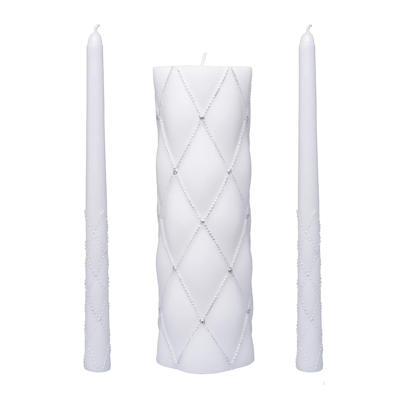 11.5" High White Wedding Unity Candle Set. Great for Wedding