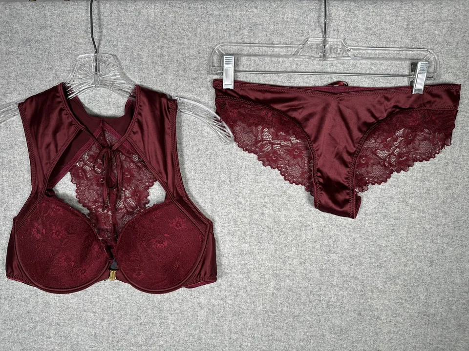 Nuevo con etiquetas Conjunto de lencería grande de encaje rojo Fredericks Of Hollywood sujetador bragas con aros Foto 3 de 4