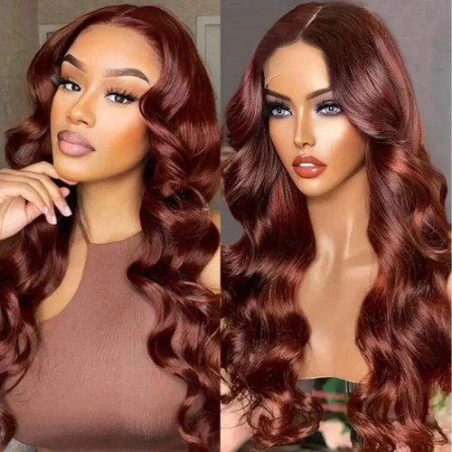 HD 13x4 Reddish Brown Lace Front Wig Colored Glueless Human Hair Wigs Brazilian - Picture 8 of 19