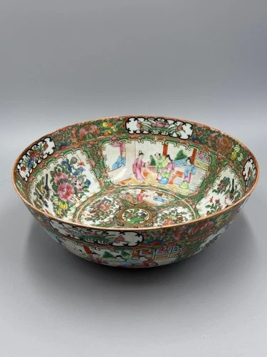 Large Antique 19th c. Chinese Famille Rose Medallion Porcelain Bowl 10 1/4"