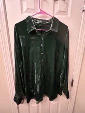 Emerald Green Velvet Talbots Velvet Shirt-XL