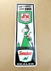 VINTAGE SINCLAIR S&H STAMPS 22x7" DINO MOTOR GAS OIL PORCELAIN PUMP STATION SIGN