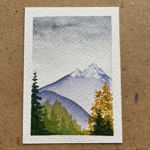 ACEO Landscape fall mountain Alaska watercolor, 2.5”x3.5”