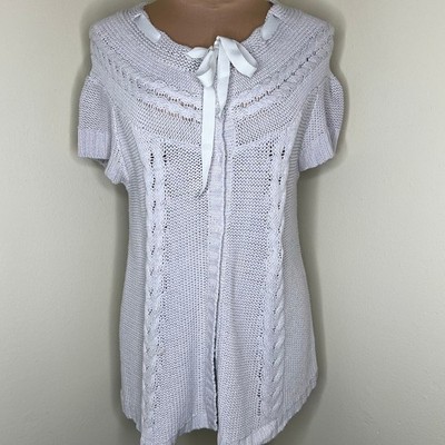 Vertigo Paris Cardigan Sweater Small Cable Knit Top Ribbon Tie Snap Short Sleeve