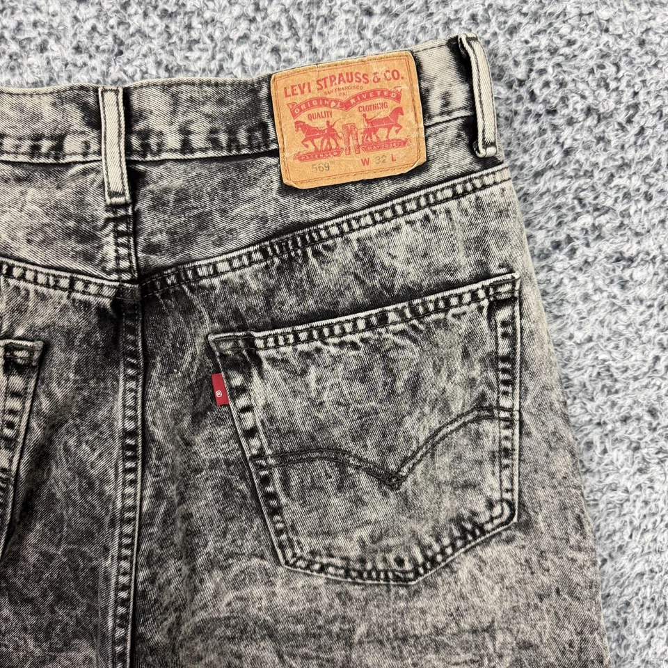 Pantalones Cortos Levis Denim Para Hombres 32 Negro Gris Lavado Ácido Jeans Pantalones Cortos Skate Grunge 569s Foto 3 de 4
