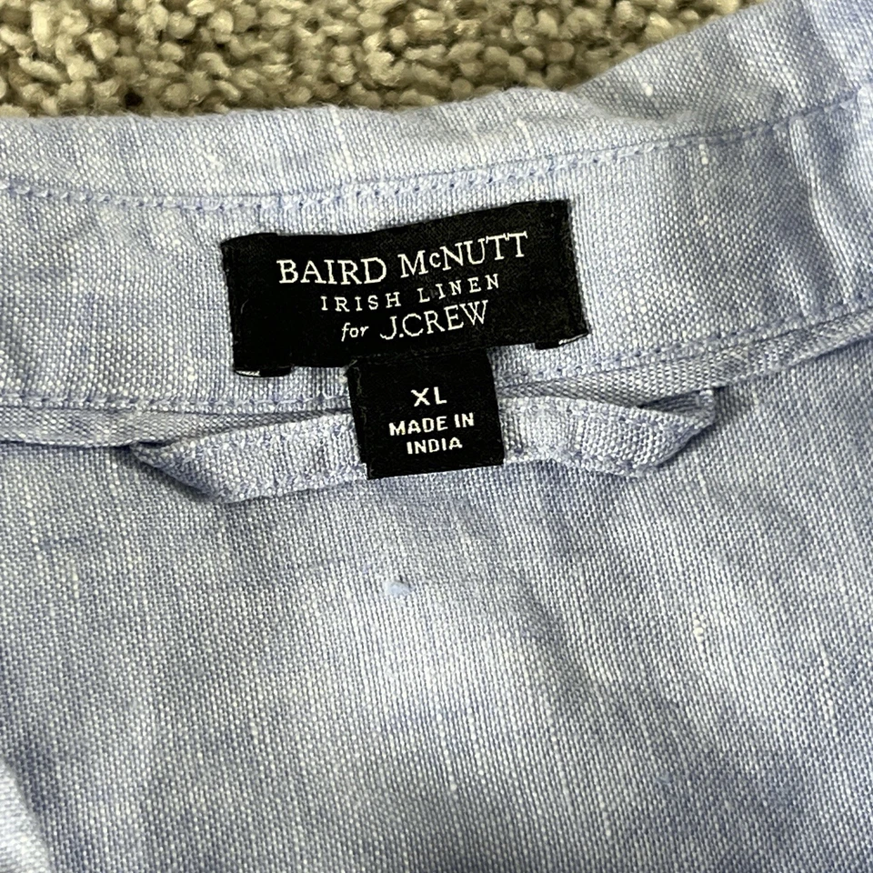 Camisa masculina de linho irlandesa J Crew Baird McNutt manga curta XL com botões - Imagem 3 de 4