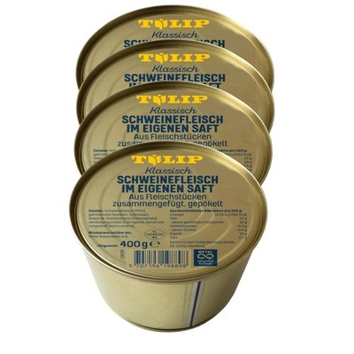 TULIP 4x 400g Schweinefleisch im eigenen Saft Fleisch Schwein Frühstücksfleisch