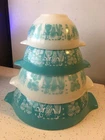 PYREX BUTTERPRINT "AMISH" CINDERELLA NESTING MIXING BOWL SET #441 442 443 444
