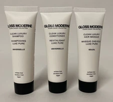 Gloss Moderne Clean Luxury Travel Size Shampoo/Conditioner/Masque Set .5 oz NEW