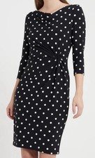 Ralph Lauren Dress 10 Black White Polka Dot Twist Front Jersey Shift Office Work